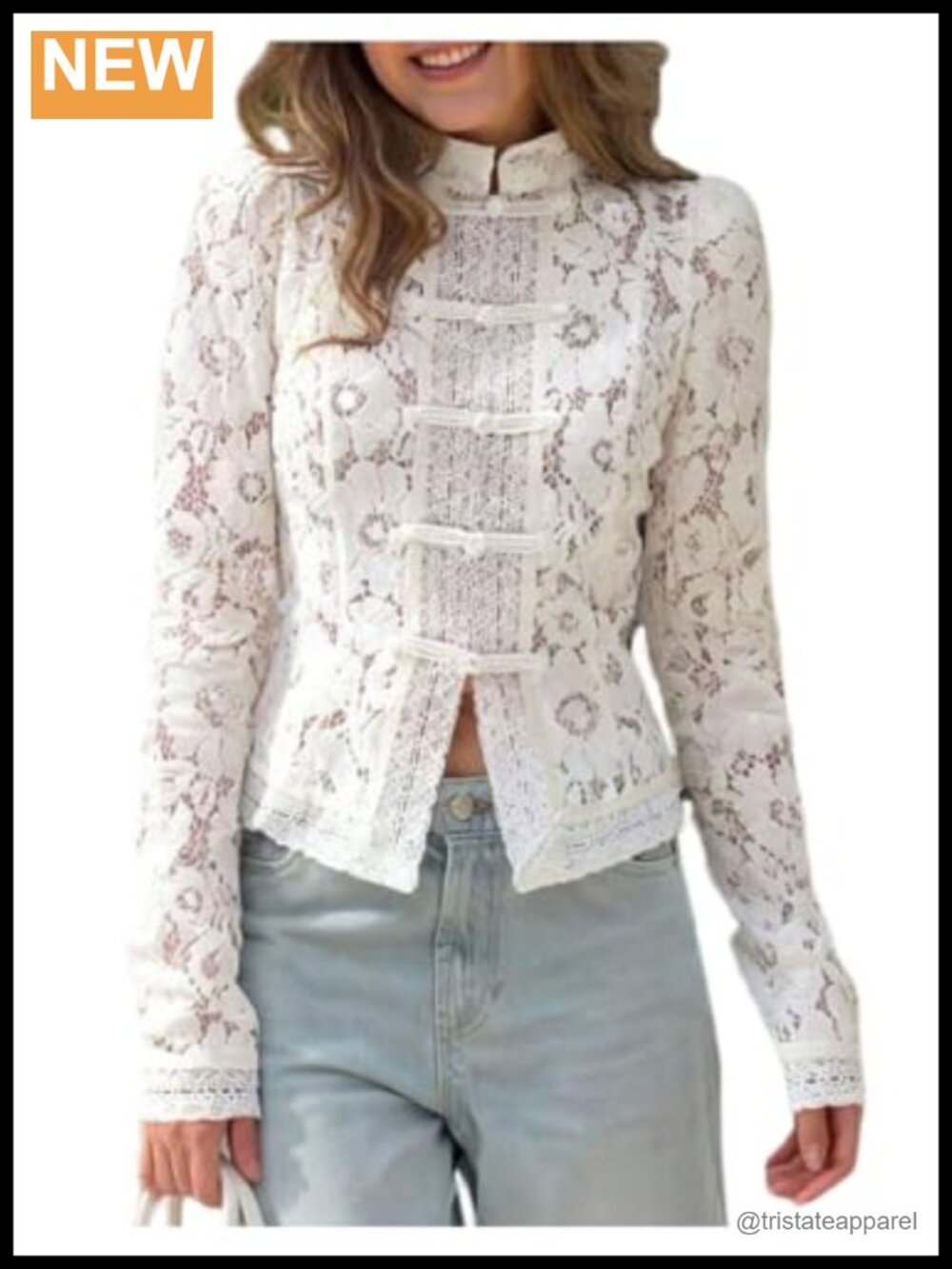 Women's Floral Lace Blouse Chinese Frog Button Long Sleeve